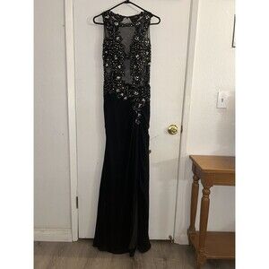 Jovani JVN Womens Prom Formal Dress Beaded Rhinestone Gown Black Sz 4